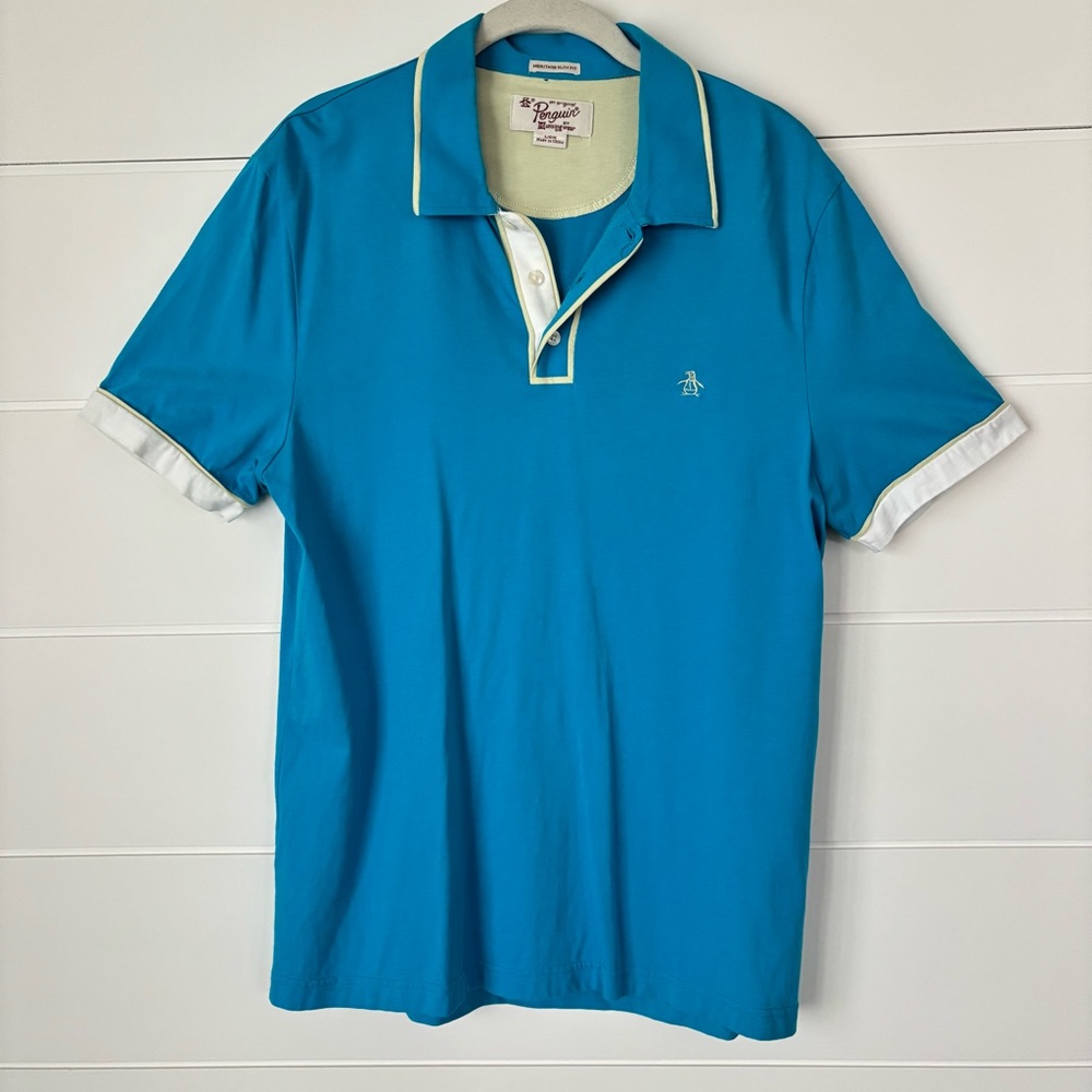 Original Penguin Men's Short Sleeve Aqua Blue Polo Shirt Large
